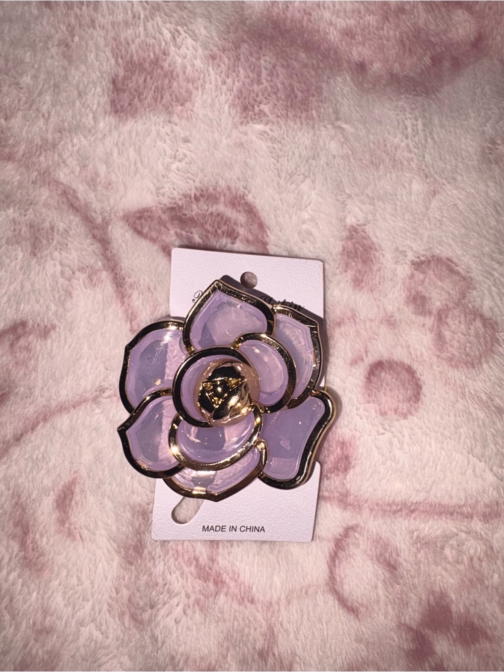 Lavender Floral Statement Brooch with Gold Trim